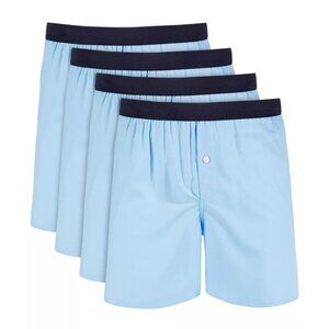 NWT Club Room Men's 4 Pack Woven Boxer Cotton Boxers Sz M Blue Button Fly
